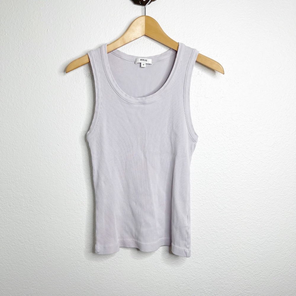 Agolde Los Angeles Ribbed Tank Top Gray Purple Organic Cotton Scoop Neck Size M